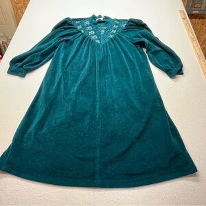 Vanity Fair Nightgown Long Sleeved Long Length Zip Women's Medium Teal Vintage
